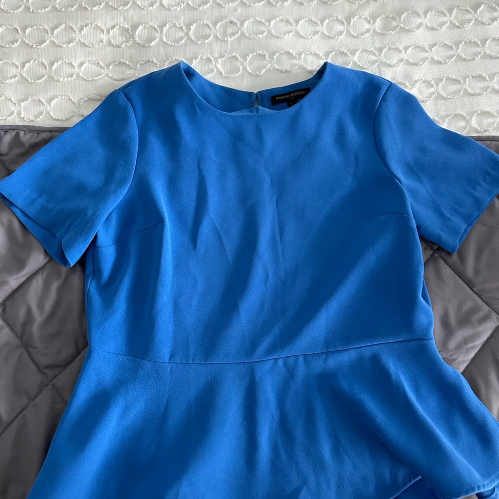 Banana Republic Blue Peplum Short Sleeve Blouse